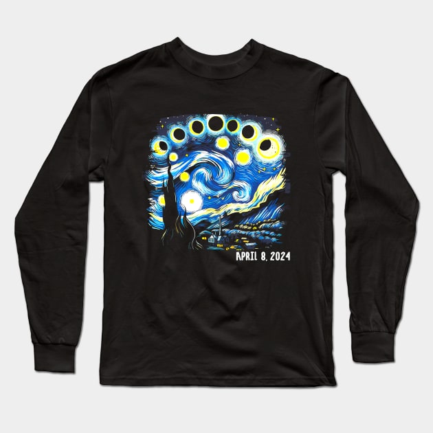 Van Gogh Total Solar Eclipse April 8th 2024 Long Sleeve T-Shirt by lunacreat